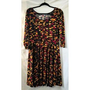 Ny Collection 3/4 Sleeve Printed Scoop Neck Dress Multicolor Womens